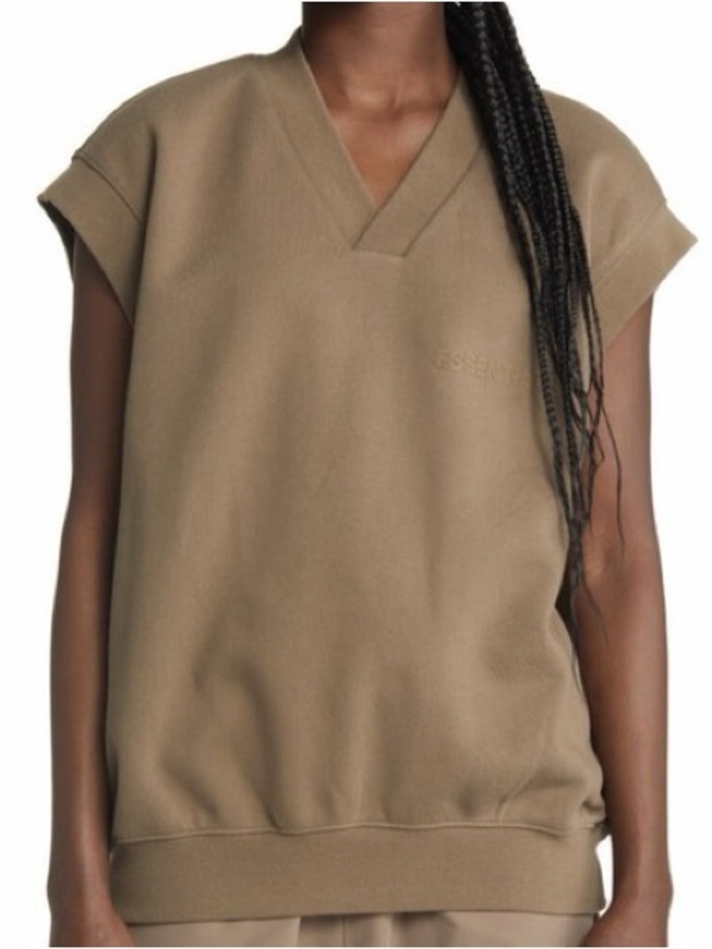Fear of God Essentials V-Neck Cotton Blend Sweatshirt Vest Olive Green Sz XL